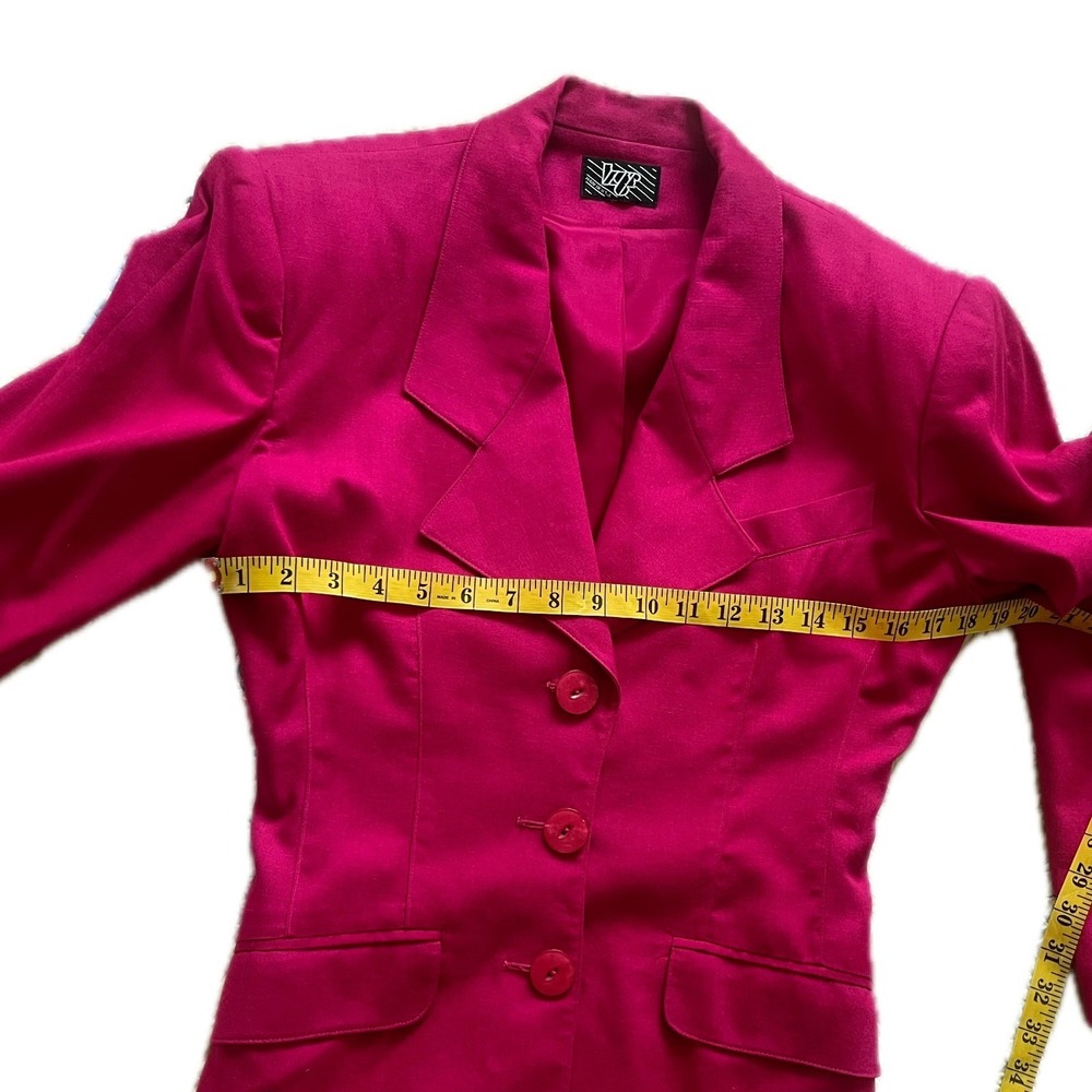 Vintage 80s Pink Blazer Jacket Made in USA Sz 4 Rayon Linen Cinched Back Barbie - Picture 4 of 7